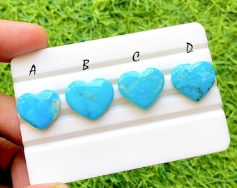 Sleeping Sky Turquoise Heart Cabochon For Wire Wrap, Natural Blue Turquoise Heart, Heart Shape Turquoise For Jewelry Making - 36578-36581
