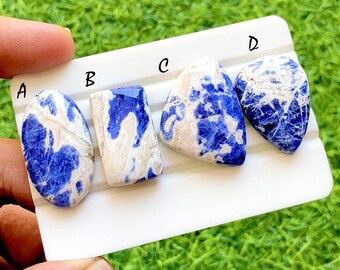 Sky Splash Sodalite Cabochon For Wire Wrap, Natural Blue White Sodalite Loose Gemstones, Designer Sodalite Cab For Jewelry - 36741-36744