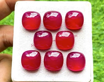 Pink Chalcedony 14 MM Cushion Shape Smooth Cabochon Gemstone 8 Pieces Lot, AAA+ Natural Chalcedony With Flat Back For Jewelry Making