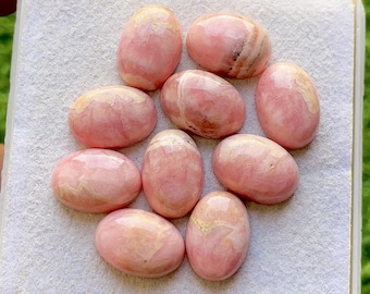 New 10x14 MM Rhodochrosite 10 Pieces Oval Smooth Cabochon Flat Back Lot For Handmade Jewelry, AAA+ Natural Rhodochrosite Oval For Jewelry