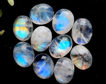 Top Quality Rainbow Moonstone 10X7 MM Calibrated Oval Shaped Cabochon Gemstone 10 Pieces Lot For Jewelry Making