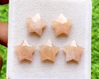 Peach Moonstone 15 MM Rose Cut Briolette Star Shape Gemstone 5 Pieces Lot For Handmade Jewelry, AAA+ Peach Moonstone Star Shape For Jewelry