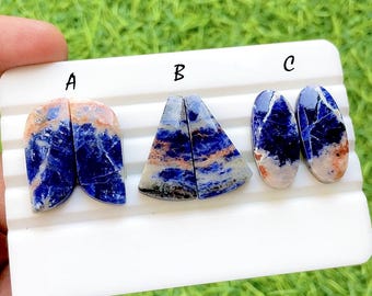 NEW Sodalite Pair Cabochon Loose Gemstone For Jewelry Making , AAA+ Natural Sodalite Matching Pair Gemstone For Earrings - 35055-35057