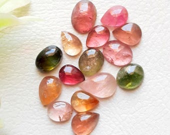 Pink And Multi Tourmaline Cabochon With Flat Back Gemstone 15 Pieces Lot | Size : 6-7 MM | AAA+ Tourmaline For Jewelry Making - 18108