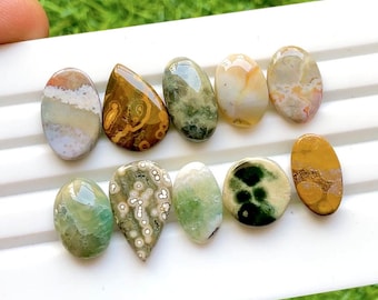 Ocean Jasper Cabochon Loose Gemstone 10 Pieces Lot For Jewelry Making | Size : 19-14 MM |  AAA+ Natural Ocean Jasper Small Size Lot - 30745