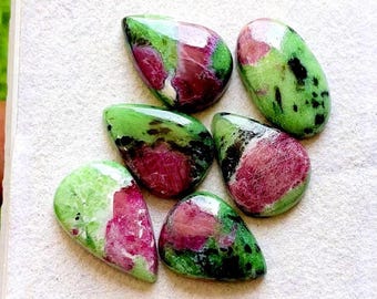 Selected Ruby Zoisite Cabochon Loose Gemstone 6 Pieces Lot,Top Quality Natural Ruby Zoisite With Flat Back For Handmade Jewelry - 38108