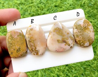 Sunset Garden Ocean Jasper Cabochon Set, Rare Floral Pattern Ocean Jasper, Designer Jewelry Making Stones, Collector Gem Lot - 35504-35507