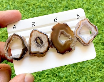 Canyon Cocoa Druzy Agate Geode Slice, AAA+ Brown Agate Druzy Cabochons, Crystal Center Agate Stones, Organic Geode For Jewelry - 36717-36720