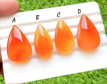 Sunset Fire Carnelian Chalcedony Cabochon For Wire Wrap, Bright Orange Cabochons, Smooth Polished Gemstones for Jewelry Making - 35700-35703