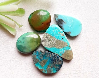 Tibetan Turquoise Cabochon Loose Gemstone 5 Pieces Lot | Size 20-12 MM | Natural Tibetan Turquoise For Handmade Jewelry and Wirewrap - 7635