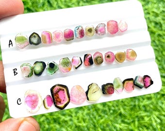 Multi Watermelon Tourmaline Slices 10 Pieces Gemstone Lot For Jewelry Making, AAA+ Natural Multi Tourmaline Slices Lot - 26074-26076