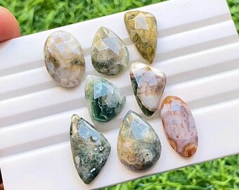 Ocean Jasper Rose Cut Loose Gemstone 8 Pieces Lot For Jewelry Making | Size : 22-17 MM | New  AAA+ Natural Ocean Jasper Gemstone Lot - 22621