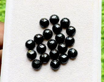 Black Color Chalcedony 6 MM Rose Cut Round Shape Gemstone 15 Pieces Lot, AAA+ Natural Chalcedony With Flat Back For Jewelry Making