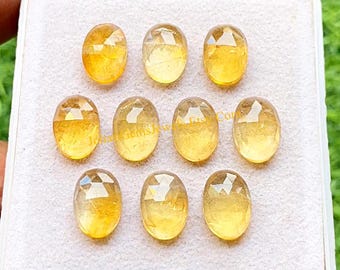 Citrine Rose Cut 8X12 MM Oval Shape With Flat Back 10 Pieces Lot For Jewelry Making, AAA+ Natural Citrine Gemstone For Handmade Jewelry