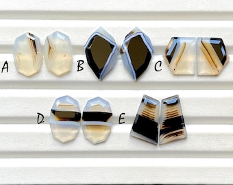 Selected Black Banded Agate Fancy Rose Cut Pairs For Handmade Jewelry, Natural Black Banded Agate Matching Pairs For Earrings - 28751-28755
