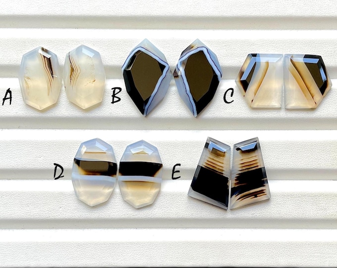 Featured listing image: Selected Black Banded Agate Fancy Rose Cut Pairs For Handmade Jewelry, Natural Black Banded Agate Matching Pairs For Earrings - 28751-28755