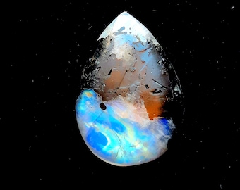 Rainbow Moonstone Cabochon With Black Tourmaline Dot For Jewelry Making, AAA+ Natural Rainbow Moonstone Cabochon For Wire Wrap - 22643-22646