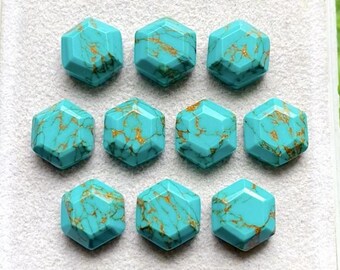 New Copper Turquoise 10 MM Hexagon Shape Fancy Cut Gemstone 10 Pieces Lot, AAA+ Copper Turquoise With Flat Back For Jewelry Making