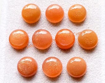 Peach Moonstone 10 MM Round Shape Smooth Cabochon Gemstone 10 Pieces Lot, AAA+ Natural Peach Moonstone With Flat Back For Handmade Jewelry