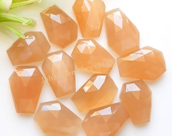 Natural Peach Moonstone Coffin Shape Rose Cut Gemstone - Moonstone Coffin Shape Gemstone 5 Pieces Lot For Jewelry Making, Pendant, Ring