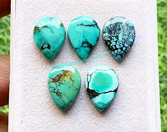 Tibetan Turquoise 13X18 MM Calibrated Pear Shape Gemstone 5 Pieces Lot, AAA+ Natural Tibetan Turquoise With Flat Back For Handmade Jewelry