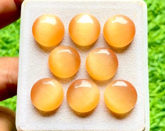 Vibrant Yellow Color Monalisa 14 MM Round Shape Smooth Cabochon With Flat Back Gemstone 6 Pieces Lot, AAA+ Monalisa For Handmade Jewelry