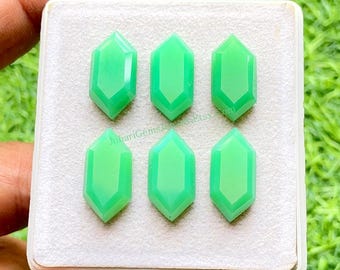 Chrysoprase 10x20 MM Elongated Hexagon Shape With Flat Back Gemstone 6 Pieces Lot For Jewelry Making, AAA+ Natural Chrysoprase For Jewelry