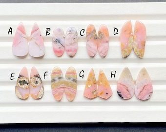 Strawberry Pink Opal Pair Cabochon Loose Gemstone For Handmade Jewelry, AAA+ Natural Pink Opal Matching Pairs For Earrings - 26975-26982