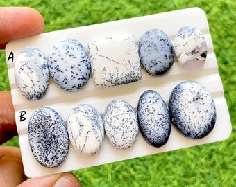 Snow Fern Opal Cabochon For Wire Wrap, Natural Dendritic Opal Loose Gemstones, White Dendrite Opal Cabs For Jewelry Making - 38077-38078