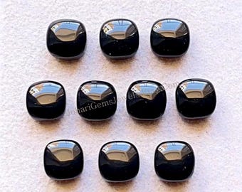Black Chalcedony 8 MM Cushion Shape Smooth Cabochon Gemstone 10 Pieces Lot, AAA+ Natural Chalcedony With Flat Back For Jewelry Making