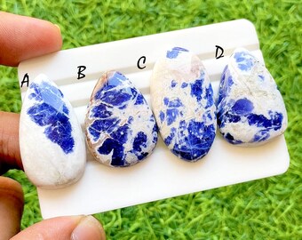 Sky Splash Sodalite Cabochon For Wire Wrap, Natural Blue White Sodalite Loose Gemstones, Designer Sodalite Cab For Jewelry - 36745-36748