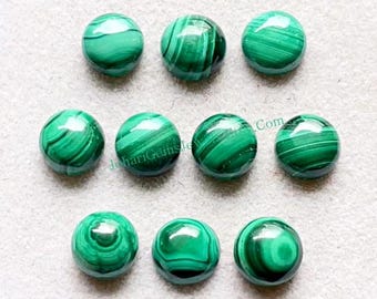 High Polish Malachite 8 MM Round Shape Smooth Cabochon Gemstone 10 Pieces Lot, Malachite Round With Flat Back For Handmade Jewelry Making