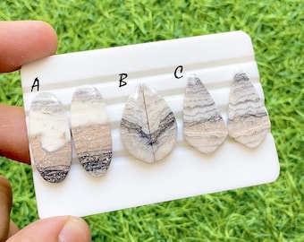 Monochrome Muse Picasso Jasper Cabochon Pair, Natural Striped Earth Tone Gemstone, Designer Matching Stones For Earrings - 37519-374521