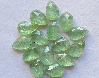 Green Kyanite Rose Cut Pear Flat Back Gemstone 15 Pieces Lot | Size : 6x9 MM | AAA+ Green Kyanite Gemstone For Jewelry Making