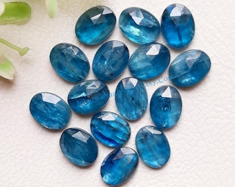 Neon Kyanite Rose Cut Oval Flat Back Gemstone 15 Pieces Lot | Size : 6x8 MM | AAA+ Paraiba Moss Kyanite Gemstone For Jewelry Making