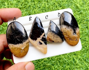Desert Veil Palm Root Agate Cabochon For Wire Wrap, Natural Black & Golden Palm Root Agate Loose Gemstones For Jewelry Making - 36264-36267
