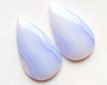Latest Blue Lace Agate Pair Cabochon Loose Gemstone For Jewelry Making | Size : 38X22X5 MM | AAA+ Natural Gemstone Pair For Earrings - 19333