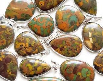 Fruit Jasper Gemstone Cabochon Pendants, 925 Silver Plated Pendant Necklace With Different Size And Shape, Valentine Gift, Handmade Pendant