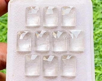 Clear Quartz 10X14 MM Rose Cut Rectangle Shape With Flat Back Gemstone 10 Pieces Lot, AAA+ Natural Clear Quartz Used For Jewelry Making
