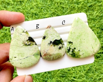 Forest Vein Chrome Chalcedony Cabochon For Wire Wrap, Natural Green Pattern Chalcedony Gemstone Lot For Jewelry Making - 36817-36819