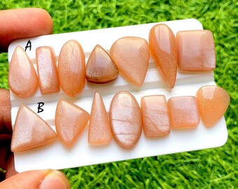 Peach Moonstone Cabochon Loose Gemstone 7 Pieces Lot For Jewelry, AAA+ Natural Peach Moonstone Cabochon For Handmade Jewelry - 34956-34957