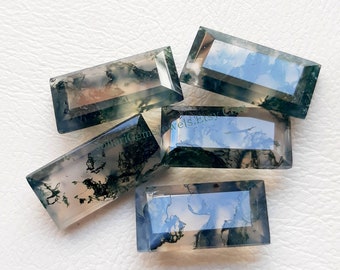 Latest Moss Agate Step Cut Rectangle Gemstone Lot | Size : 20x10 MM | Top Quality Moss Agate Flat Back Gemstone 5 Pcs Lot For Jewelry Making
