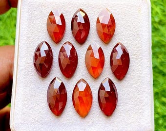 Hessonite Garnet 8X16 MM Rose Cut Marquise With Flat Back 10 Pieces Lot, Natural Flawless Hessonite Garnet Gemstone For Handmade Jewelry