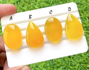 Golden Honey Flame Chalcedony Cabochon For Wire Wrap, Bright Yellow Agate Cabochon, Jewelry Making Gemstone, Loose Cabochon Lot -35656-35659