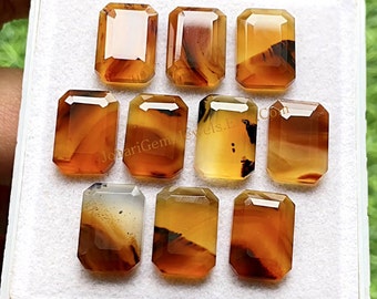 Montana Agate Fancy Cut Rectangle Shape With Flat Back Gemstone 10 Pieces Lot | Size : 10X14 MM | AAA+ Montana Agate Used For Jewelry Making