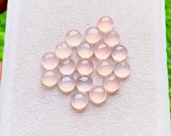 Rose Quartz Color Chalcedony 6 MM Rose Cut Round Shape Gemstone 15 Pieces Lot, AAA+ Natural Chalcedony With Flat Back For Jewelry Making