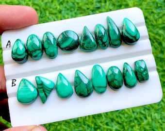 Royal Emerald Matrix Malachite Set, High Polish Green Swirl Malachite Teardrop & Oval Loose Gemstones for Designer Jewelry - 36011-36012