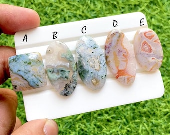 New Indonesian Moss Agate Cabochon Loose Gemstone For Jewelry Making, AAA+ Natural Moss Agate Cabochon For Handmade Jewelry - 37053-37057