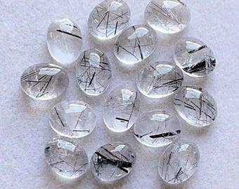 Selected Black Rutile Quartz 6X8 MM Oval Cabochon Calibrated Gemstone 15 Pieces Lot For Handmade Jewelry