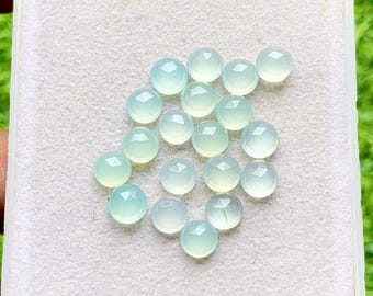 Aqua Color Chalcedony 6 MM Rose Cut Round Shape Gemstone 15 Pieces Lot, AAA+ Natural Chalcedony With Flat Back For Jewelry Making